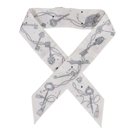 hermes les cles white|HERMES Silk Les Cles A Pois Twilly White Gris Acier.